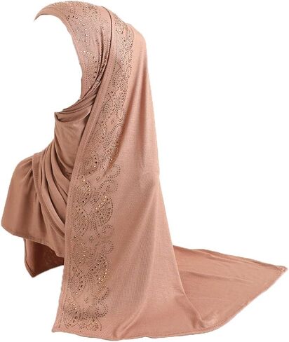 Women Shiny Rhinestones Muslim Hijab Scarf Long Turban Headscarf Wrap Scarves Headwear in Kuwait