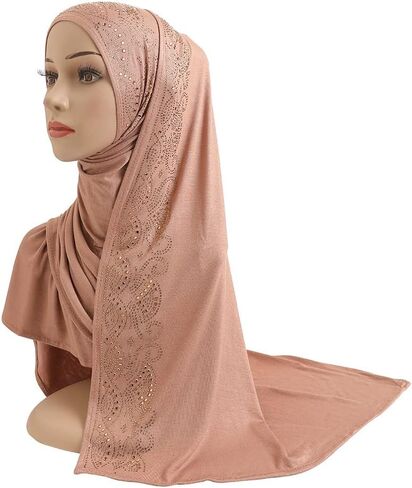 Women Shiny Rhinestones Muslim Hijab Scarf Long Turban Headscarf Wrap Scarves Headwear in Kuwait