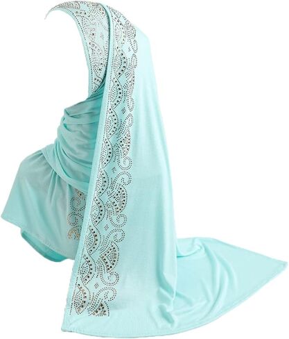 Women Shiny Rhinestones Muslim Hijab Scarf Long Turban Headscarf Wrap Scarves Headwear in Kuwait