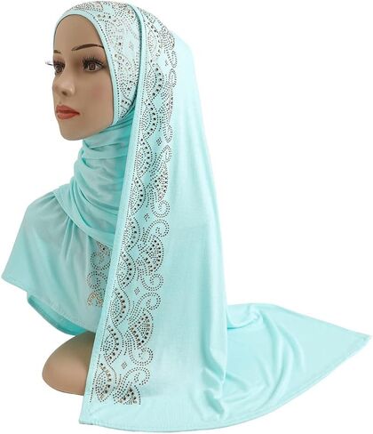 Women Shiny Rhinestones Muslim Hijab Scarf Long Turban Headscarf Wrap Scarves Headwear in Kuwait