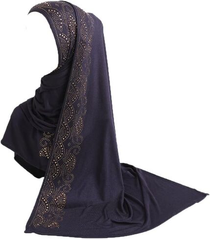 Women Shiny Rhinestones Muslim Hijab Scarf Long Turban Headscarf Wrap Scarves Headwear in Kuwait