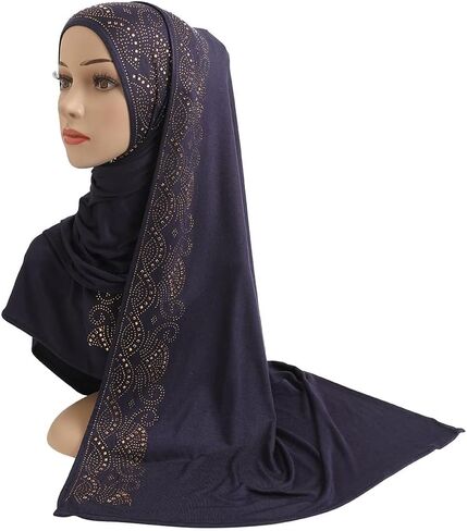 Women Shiny Rhinestones Muslim Hijab Scarf Long Turban Headscarf Wrap Scarves Headwear in Kuwait