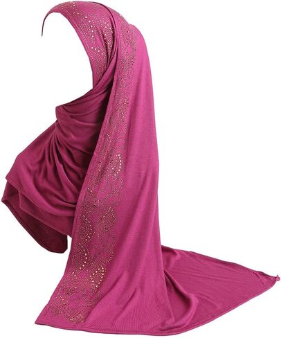 Women Shiny Rhinestones Muslim Hijab Scarf Long Turban Headscarf Wrap Scarves Headwear in Kuwait