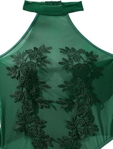 Sexy Halter Sheer Applique Floral Mesh Lingerie Teddy Bodysuit Top One Piece in Saudi Arabia
