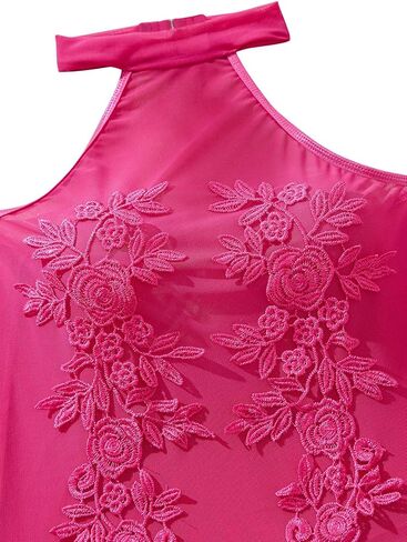 Sexy Halter Sheer Applique Floral Mesh Lingerie Teddy Bodysuit Top One Piece in Saudi Arabia