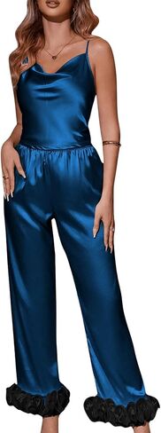 MakeMeChic Women's Silk Satin Pajama Sets Sleeveless Pjs Set 2 Piece Loungewear Cami Top and Pants in Saudi Arabia