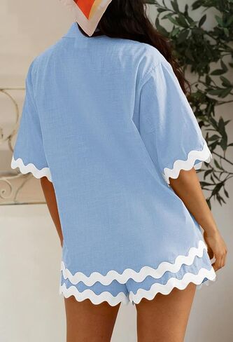Fixmatti Women Two Piece Summer Sets Short Sleeve Button Down Shirts Short Sets in Saudi Arabia