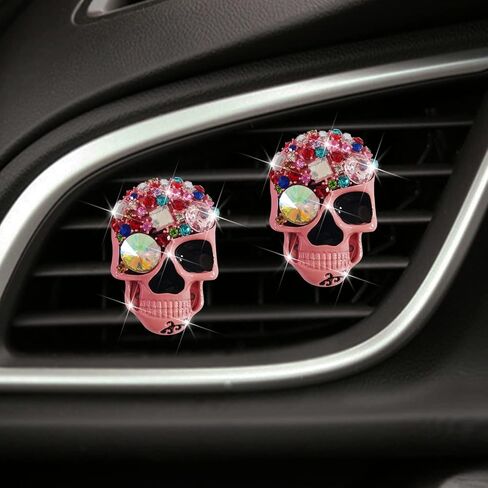 Pink Skull Air Vent Clips, 2 Pcs Bling Skeleton Car Air Fresheners Vents Clips Funny Car Diffuser Diamond Car Interior Decor Cute Car Accessories Car Decoration for Women +Sunflower Mask Hook in Saudi Arabia