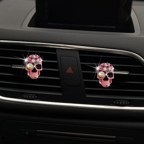 Pink Skull Air Vent Clips, 2 Pcs Bling Skeleton Car Air Fresheners Vents Clips Funny Car Diffuser Diamond Car Interior Decor Cute Car Accessories Car Decoration for Women +Sunflower Mask Hook in Saudi Arabia
