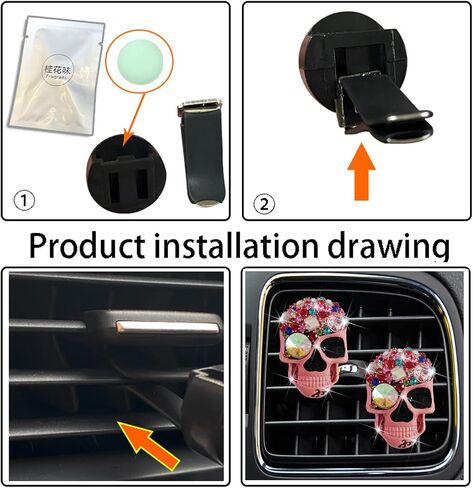 Pink Skull Air Vent Clips, 2 Pcs Bling Skeleton Car Air Fresheners Vents Clips Funny Car Diffuser Diamond Car Interior Decor Cute Car Accessories Car Decoration for Women +Sunflower Mask Hook in Saudi Arabia