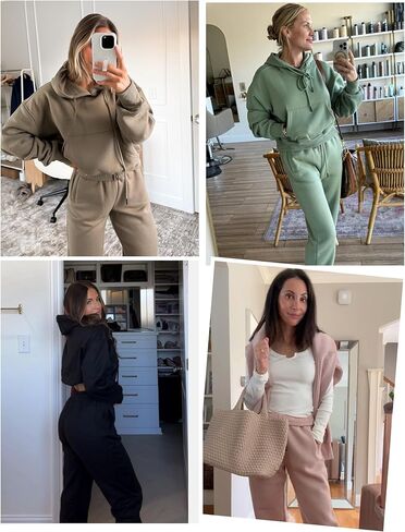 المرأة 2PC المطار تتسابق عارضة هوديي الصوف رياضية البلوز البلوز الركض السراويل جيوب in Kuwait