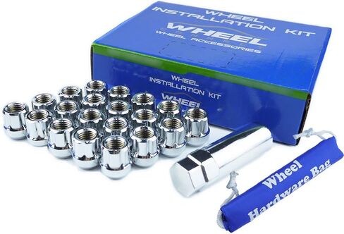 WHEEL CONNECT Open End Spline Lug Nuts, Acorn for Conical Seat. Thread 12x1.5, Set of 20 with 1 Key and 1 Storage Bag, for Aftermarket Custom Tuner Wheel with Center Cap. Chrome Finish.M12 X 1.5 in Kuwait