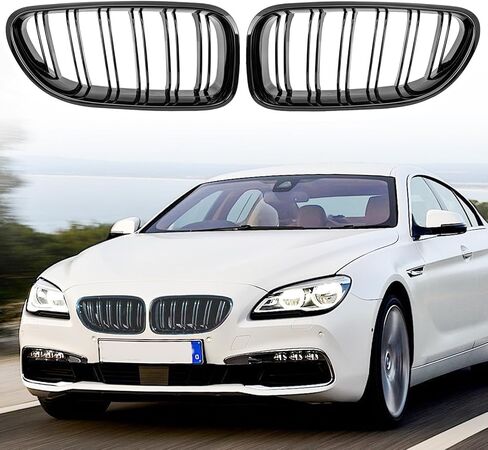 Front Kidney Grille Grill Double Slats Gloss Black Compatible with 2012-2017 BMW 6 Series F06 F12 F13 in Kuwait