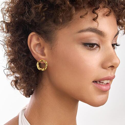 Chunky Gold Earrings, Gold Statement Drop Stud Earrings Trendy | Thick Oval, Geometric, Bow, Circle, Rectangle Earrings | Large Gold Earrings for Women Jewelry Gift in Kuwait