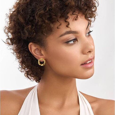 Chunky Gold Earrings, Gold Statement Drop Stud Earrings Trendy | Thick Oval, Geometric, Bow, Circle, Rectangle Earrings | Large Gold Earrings for Women Jewelry Gift in Kuwait