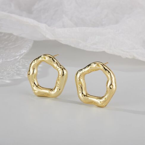 Chunky Gold Earrings, Gold Statement Drop Stud Earrings Trendy | Thick Oval, Geometric, Bow, Circle, Rectangle Earrings | Large Gold Earrings for Women Jewelry Gift in Kuwait