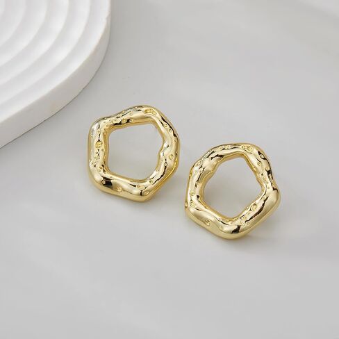 Chunky Gold Earrings, Gold Statement Drop Stud Earrings Trendy | Thick Oval, Geometric, Bow, Circle, Rectangle Earrings | Large Gold Earrings for Women Jewelry Gift in Kuwait