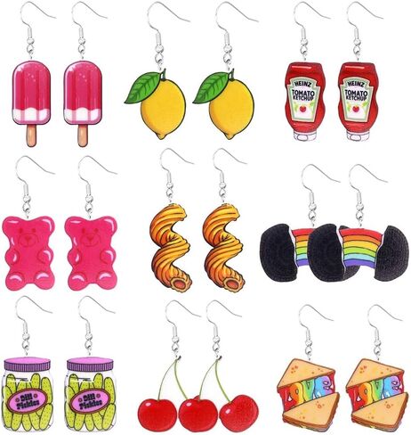 Funny Acrylic Food Dangle Earrings Hamburger Sandwich Ketchup Birthday Cake Earrings Birthday Celebration Earrings Exaggerated Statement Jewelry For Women Men in Kuwait
