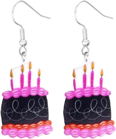 Funny Acrylic Food Dangle Earrings Hamburger Sandwich Ketchup Birthday Cake Earrings Birthday Celebration Earrings Exaggerated Statement Jewelry For Women Men in Kuwait