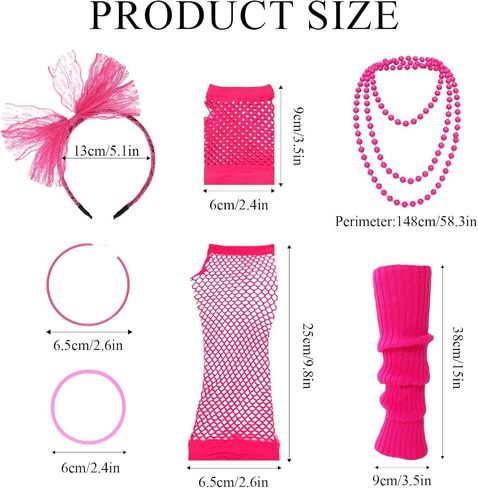 80s Outfit Women Costume Accessories Set Fishnet Top Neon Off Shoulder T-Shirt 80 Fancy Party Lace Headband Leg Warmer in Saudi Arabia
