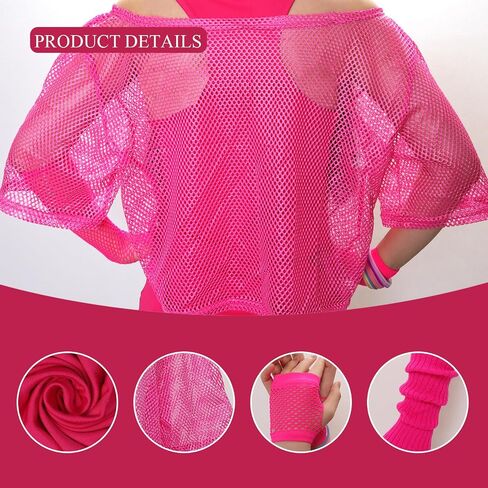 80s Outfit Women Costume Accessories Set Fishnet Top Neon Off Shoulder T-Shirt 80 Fancy Party Lace Headband Leg Warmer in Saudi Arabia