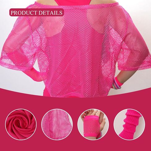 80s الزي النساء زي الاكسسوارات مجموعة شبكة صيد السمك أعلى النيون قبالة الكتف تي شيرت 80 يتوهم حزب الدانتيل عقال جوارب السيقان in Kuwait