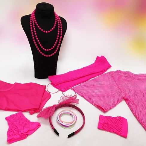 80s الزي النساء زي الاكسسوارات مجموعة شبكة صيد السمك أعلى النيون قبالة الكتف تي شيرت 80 يتوهم حزب الدانتيل عقال جوارب السيقان in Kuwait