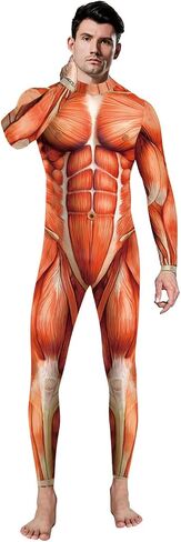 Men's 3D Muscle Printed Cosplay Bodysuit Halloween Costume Sexy Catsuit Jumpsuit in Kuwait