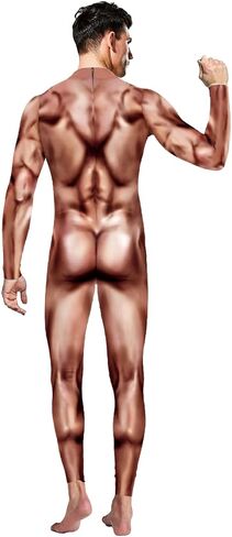 Men's 3D Muscle Printed Cosplay Bodysuit Halloween Costume Sexy Catsuit Jumpsuit in Kuwait