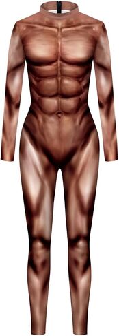 Men's 3D Muscle Printed Cosplay Bodysuit Halloween Costume Sexy Catsuit Jumpsuit in Kuwait