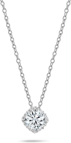 1.00 Carat Center Round Lab Grown White Diamond or Cubic Zirconia Cushion Frame Halo Pendant with 18 inch Silver Chain for Women in 925 Sterling Silver in Kuwait