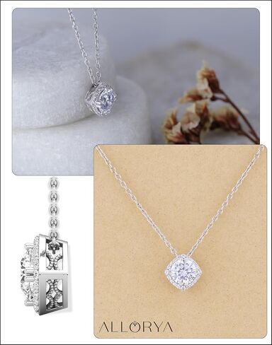 1.00 Carat Center Round Lab Grown White Diamond or Cubic Zirconia Cushion Frame Halo Pendant with 18 inch Silver Chain for Women in 925 Sterling Silver in Kuwait