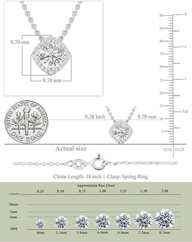1.00 Carat Center Round Lab Grown White Diamond or Cubic Zirconia Cushion Frame Halo Pendant with 18 inch Silver Chain for Women in 925 Sterling Silver in Kuwait