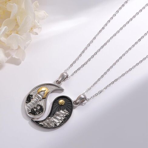 Yin Yang Necklace 925 Sterling Silver Lighthouses and Boats Matching Pendant Necklace Yin and Yang Necklace 2 Lighthouses Ships Nautical Landscape Necklace Set for Voyagers Lover Friendship in Saudi Arabia
