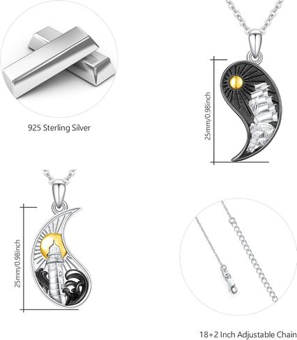 Yin Yang Necklace 925 Sterling Silver Lighthouses and Boats Matching Pendant Necklace Yin and Yang Necklace 2 Lighthouses Ships Nautical Landscape Necklace Set for Voyagers Lover Friendship in Saudi Arabia