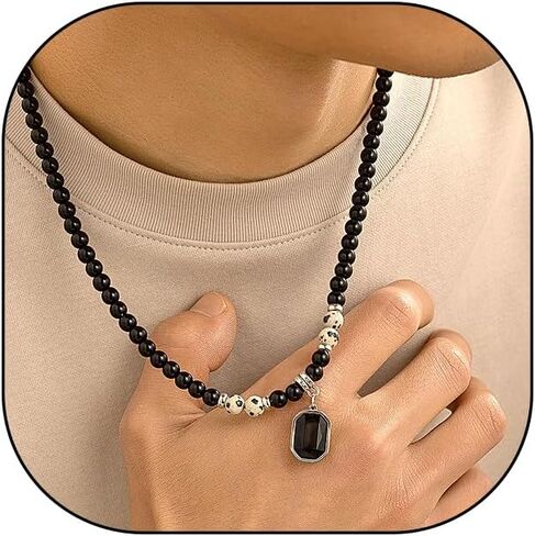 GIGB PBDK Dainty Crystal Pendant Necklace Vintage Tiger Eye Stone Choker Trendy Acrylic Bead Clavicle Necklace Pretty Birthday Jewelry Accessory Gift for Men in Kuwait