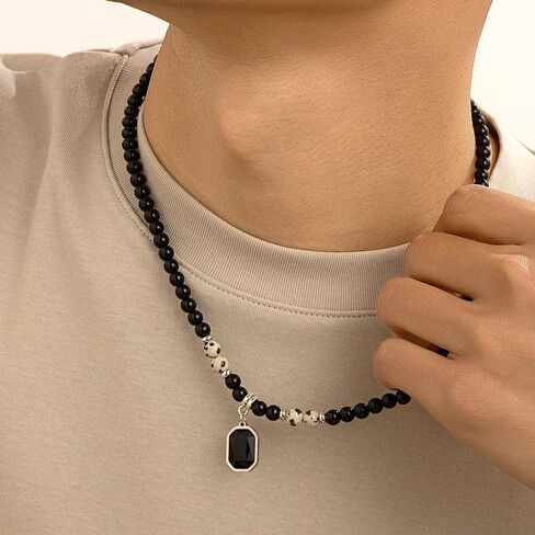 GIGB PBDK Dainty Crystal Pendant Necklace Vintage Tiger Eye Stone Choker Trendy Acrylic Bead Clavicle Necklace Pretty Birthday Jewelry Accessory Gift for Men in Kuwait