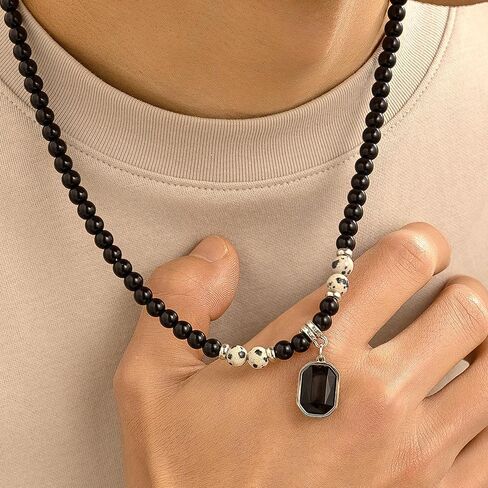 GIGB PBDK Dainty Crystal Pendant Necklace Vintage Tiger Eye Stone Choker Trendy Acrylic Bead Clavicle Necklace Pretty Birthday Jewelry Accessory Gift for Men in Kuwait