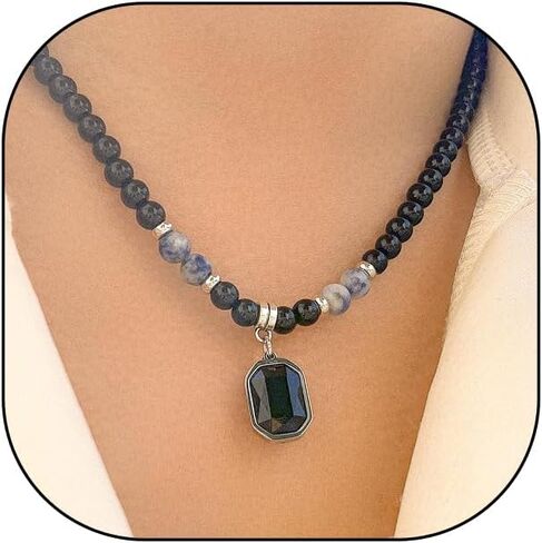 GIGB PBDK Dainty Crystal Pendant Necklace Vintage Tiger Eye Stone Choker Trendy Acrylic Bead Clavicle Necklace Pretty Birthday Jewelry Accessory Gift for Men in Kuwait