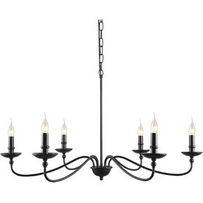 SEOL-Light 36" Dia Classic Candelabra Style Large Dining Room Chandeliers Farmhouse Ceiling Hanging Pendant Light Fixture 6 Light 240W Black Painted Indoor