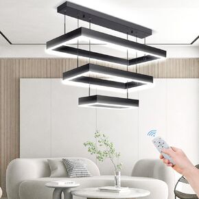 Modern Chandelier,Modern Led Chandelier,3 Rings Rectangle Chandelier for Living Room,Adjustable Height, Luxury Foyer Chandelier Lighting Fixture High Ceiling Hanging Dining Room LED Pendant Light