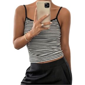SHENHE Women's Striped Cami Crop Tops Casual Strap Tank Top Scoop Neck Colorblock Camisole