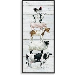 Stupell Industries Country Farm Animal Stack Cow Sheep Pig Rooster, Designed by Carol Robinson Black Framed Wall Art, 13x30, Multicolor