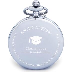 FJ FREDERICK JAMES Graduation Gifts for Him 2024 - Silver Pocket Watch - Engraved ‘Class of 2024’ – Perfect College Graduation Gifts for Him I Meaningful High School Graduation Gifts for Boys/Son