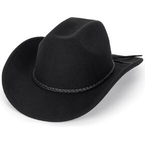 قبعة رعاة البقر الغربية الكلاسيكية للنساء والرجال - قبعة رعاة البقر الغربية ذات حافة واسعة وقبعات فيدورا (الحجم: M) in Kuwait