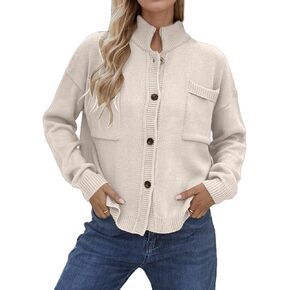 Womens Fall Fashion 2024 Cardigan Sweaters for Women Long Sleeve Stand Up Collar Knit Cardigan Button Casual Loose Outerwear