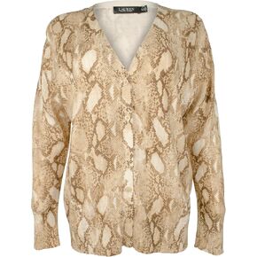 Plus Size Snakeskin Print Cotton-Blend Cardigan Sweater 1X