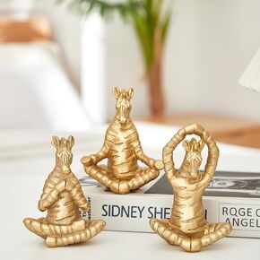 Zebra Meditation Yoga Décor,Cute African Animal Home Decoration, Zen Yoga Resin Zebra Statue for Home Office Decorations,Gold Set of 3 Thinker Sculptures