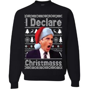 wild custom apparel I Declare Christmas The Office Christmas Crewneck Sweatshirt, Black, Large