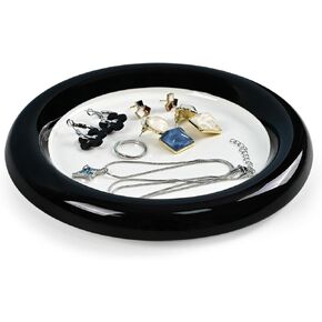 Koythin Ceramic Jewelry Tray, Minimalistic Trinket Dish for Necklaces Rings, Cute Scene Room Decor with White Background with Black Edges for Girls (White)
